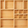 Drawer Organizer, Set of 9 Bamboo Wood Kitchen Makeup Desk Junk Tea Drawer Storage Boxes Bins for Cutlery Silverware Utensils Flatware