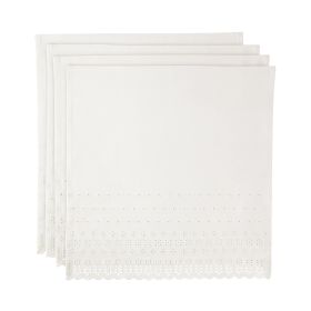Eyelet 100% Cotton Fabric Napkins, 20" x 20", Set of 4, White