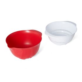 Professional Bowl and Colander Set, Red and White