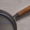 WANGYUANJI Cast Iron Pizza Pan, 9" Uncoated Pancake Skillet for Indoor and Outdoor, Non-Stick Skillet with Wooden Handle, Handmade Pancakes, Pizza