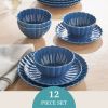Colette 12-Piece Stoneware Dinnerware Set, Blue